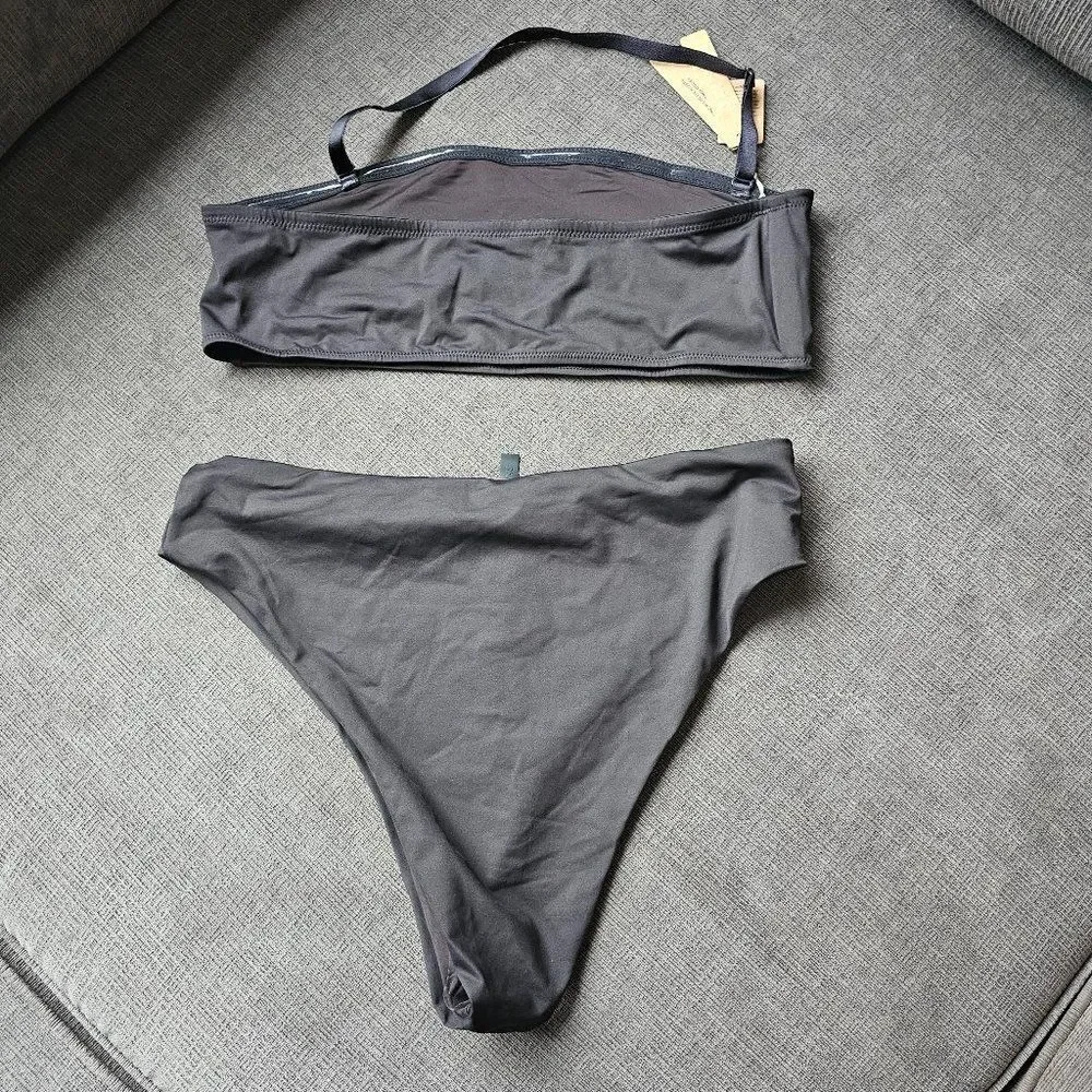 Skims Women's Onyx Bandeau Bikini Top & Mid Waist Bottoms Set Size XL